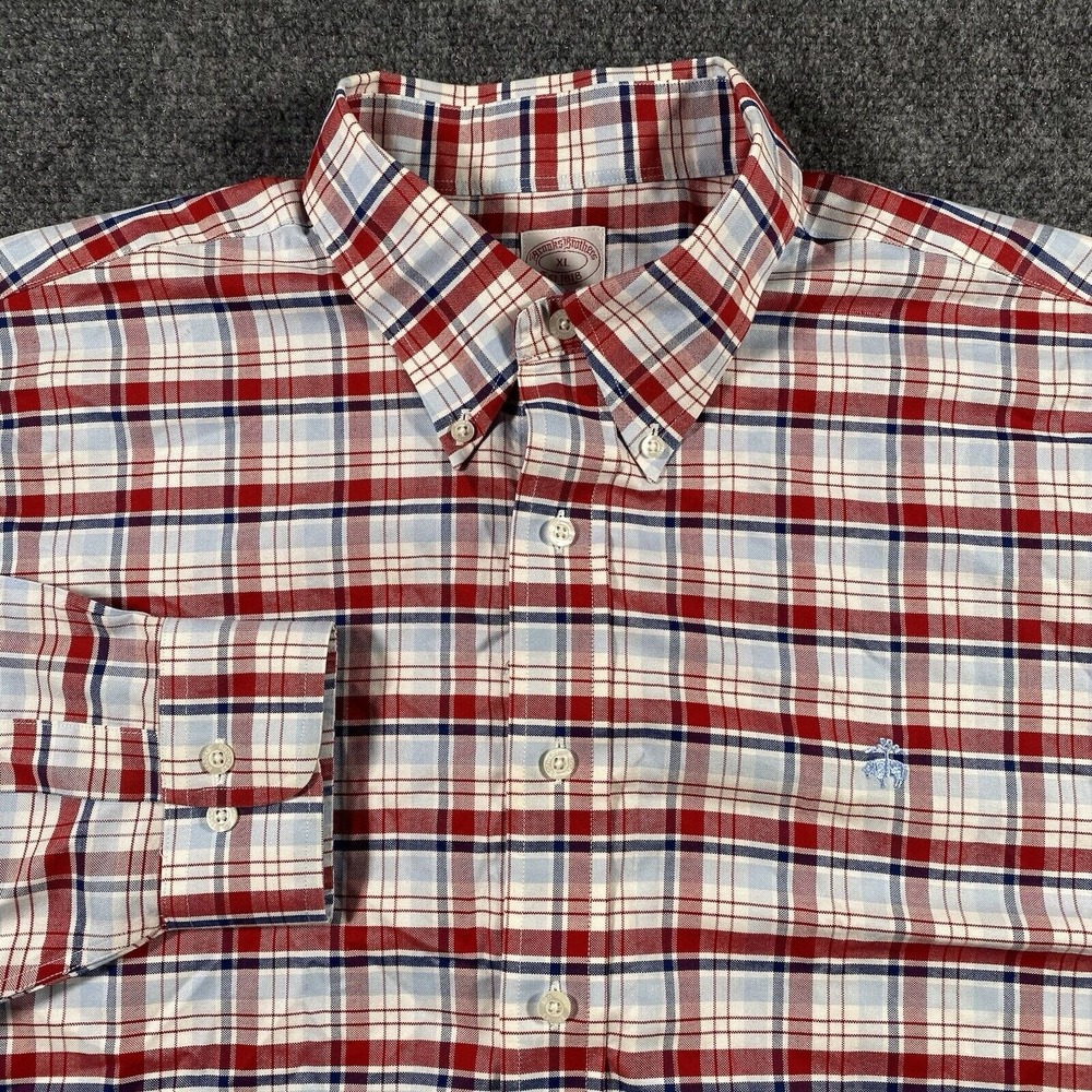 Brooks Brothers Mens XL Original Polo Shirt Plaid Supima Cotton Embroidered